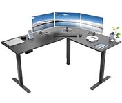 VIVO Electric Height Adjustable 160cm x 140cm Corner Stand Up Desk, Black Table Top, Black Frame, L-Shaped Standing Workstation, 3CT Series, DESK-E3CTB