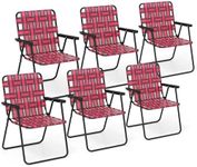 Giantex Beach Chairs Set of 6, Patio Folding Lawn Chairs for Adults, Outdoor Webbing Chair w/Steel Frame, Lightweight & Portable Camping Chairs for Fishing, Yard, Garden, Poolside Webbed Chairs, Red