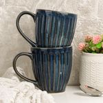 The Earth Store Glam Blue Studio Ceramic Coffee Mug Set of 2 | Mugs for Coffee Diwali Gift Items to Gift to Best Friend, Tea Mugs, Microwave Safe Coffee Mugs, 330 ML