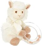 Bearington Baby Lil’ Alma Stuffed Animal Rattle: 5.5” Llama Shaker Toy with Soft Plush Faux-Fur, Satin Bow, Clear Ring and Moving Beads; Makes a Great Baby Shower Gift