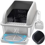 Suzzipaws Non-Sticky Coated Stainless Steel Cat Litter Box with Lid Extra Large Litter Box for Big Cats XL Metal Litter Pan Tray with High Wall Sides Enclosure, Anti-Leakage, Easy Cleaning