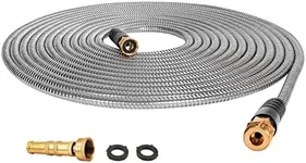 Cesun Metal Garden Hose 75ft - 304 Stainless Steel Water Hose, Flexible, Lightweight and No-Kink Metal Hose with Brass Nozzle for Outdoor, Yard