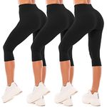 SINOPHANT High Waisted Capri 3/4 Length Leggings for Women, Buttery Soft Elastic Opaque Tummy Control Leggings, Cropped Trousers for Workout Gym Yoga(Black-3, L-XL)