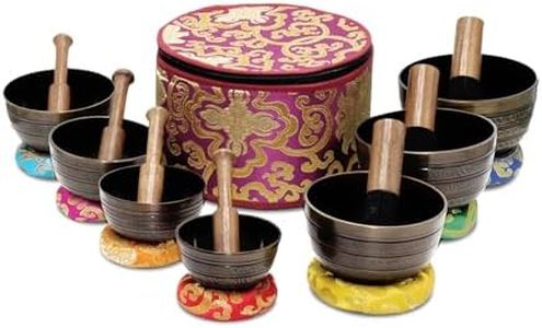 Sanskar Nepal - Tibetan Singing Bowl Set of 7, Handcrafted Singing Bowl for Meditation & Holistic Healing, Yoga Accessories, 3-5” Black Singing Bowls with Wooden Striker, Cushion & Purple Carry Box