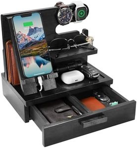 Men Gifts for Dad Husband Anniversary Birthday from Daughter Son Wife, Wood Phone Docking Station with Drawer Nightstand Organizer, Birthday Gifts for Him Fathers Day, Cool Christmas Gadgets for Papa