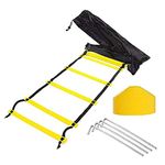 Tebery 12-Rung Adjustable Speed 20Ft AgilitTraining Ladder-Yellow,Orange(Random Color) + 10 Bonus Cones + 4 Stakes with Black Carry Bag