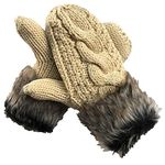 Belle Dame Women’s Faux Fur Gloves Winter Gloves Knitted Mittens Hand Warmer One Size Warm Fleece Lining (GL46-BGE)