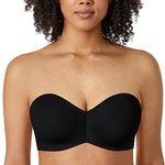 Delimira Women's Strapless Bras Silicone-Free Minimiser Bra Underwire Non Padded Bandeau Bra Black 38F