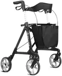 Heavy Duty Rollator Walker for Seniors, 16lbs Thicker Aluminium Lightweight Foldable Walker, Pre-Assembled Bariatric Rolling Walkers with Seat, 8" All Terrain Abrasion Resistant Wheels (Black)