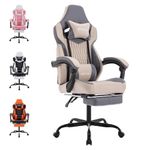 WOTSTA Gaming Chair, Ergonomic Gaming Chair with Footrest and Lumbar Support, Computer Chairs, Height Adjustable Computer Racing Gamer Chairs for Gaming or Office, Beige Blue