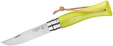 Opinel Colorama Series No. 7 - Stainless Steel Everyday Carry Folding Pocket Knife with Leather Strap, Painted Hornbeam Handles