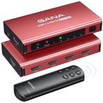 HDMI Switch 5 in 1 Out 4K@60Hz, GANA HDMI Splitter Switcher with Remote, Aluminum HDMI 2.0 Switch Box Hub for 3D, HDCP2.2, HDR, Compatible with Xbox, PS5/4/3,Fire Stick,Roku,Blu-Ray Player Red