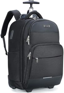 Ponhog Rolling Backpack - 15.6 Inch Travel Laptop Backpack with Wheels, 30L Roller Carry on Luggage with USB Charging Port, Personal Item Wheeled Backpack for Men Women, Black