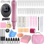 YBEAUTY Eyebrow Tattoo Machine Kit for Microblading Professional Complete Tattoo Gun Set with 30Pcs Needles for Eyebrow Tattoo Artists Beginners (024 - Red - Complete Set)
