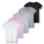 5 Pack: Womens Quick Dry Fit Dri Fit Active Wear Yoga Workout Athletic Tops Essentials Clothes Running Gym Zumba Exercise Ladies Short Sleeve Crew Scoop Neck Moisture Wicking Tees T-Shirt - Set 9,L