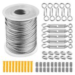 Wire Rope Hanging Kit, Stainless Steel Wire 2mm + Wire Rope Clamp+ Turnbuckles + Thimble + Eyelet Screws+ Wall Plugs, Pvc Plastic Coated Wire Rope Kit For Garden Climbing Plants, Fencing (50M)