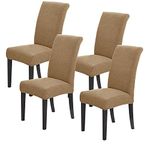 Styleys Dining Chair Cover Slipcovers, Jacquard Chair Seat Protector Removable Washable Spandex Kitchen Chair Covers for Dining Room, Set of 4, Khaki, JLMC10