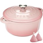 Overmont Enameled Cast Iron Dutch Oven - 5.5QT Cookware with Cookbook Cotton Heat-resistant Caps - Heavy-Duty Enamel Pot with Lid for Braising Stews Roasting Bread Baking