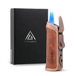 Ambrogio.L Triple Cigar Jet Torch Lighter,with Built-in Cigar Punch,Visible Gas Window,Refillable Gas,Adjustable Flame Intensity,#1