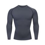 HYCOPROT Compression Shirt for Men Athletic Base Layer Top Quick Dry Long Sleeve T-Shirt for Workout Gym Running (UK, Alpha, S, Regular, Regular, Grey)