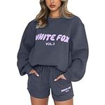 Generic White Fox Tracksuit for Women Two Piece Tracksuit Set Teen Girls Oversized Y2k Sweatshirts and Sweatpants Set Ladies Gym Jogger Sweatsuits Activewear Loungewear