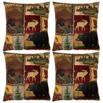 Deco4URLife Set of 4 Square 18X18 inch Throw Pillow Covers for Women/Men, Short Plush Pillow Cases Cushion Covers for Home Sofa Couch Living Room Car Decor - Rustic Lodge Bear Moose Deer