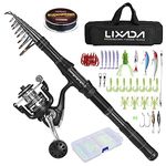 Telescopic Fishing Rod and Reel Combos Full Kit, Lixada Carbon Fiber Fishing Pole Lures Set Portable Travel Kit with Carrier Bag for Sea Saltwater Freshwater Fishing Gift for Men Women