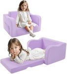 MeMoreCool Fold Out Kids Couch Toddler Chair, Comfy Baby Sofa Kid Lounge Chair for Toddlers 1-4, Convertible Child Recliner Foldable Children Couch Bed, Pull Out Chair for Boy Girl, Purple