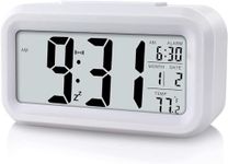 QUTTEL Digital Alarm Clock with Large Display Battery Operated, Temperature and Calendar Display, Snooze Function - Perfect for Bedroom, Office and Travel - White