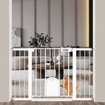 Baby Gate with Cat Door, 29.5-48.8 Inch Extra Wide Puppy Pet Gates Cat Door, Walk Through Dog Gates Indoor Stairs, 30 Inch Tall Safety Child Gate Pressure Mounted No Drill, Pet Barrier White