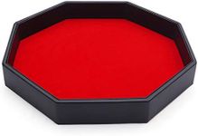 Belle Vous Black PU Leather and Red Velvet Octagon Rolling Dice Storage Tray - Dice Holder Box for Table Games Like RPG and DND/D&D - Catchall Tray for Jewellery