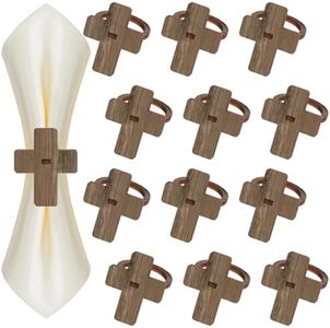 12 PCS Wood Crosses Easter Napkin Rings Wood Napkin Ring Holders Modern Ring Holder Serviette Buckles First Communion Decorations for Table Settings Kitchen Dinner Party Birthday Wedding