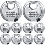 Maitys 10 Pack 4 Digit Combination Locks Stainless Steel Code Disc Lock Combo Padlock with Hardened Steel Shackle for Sheds Locker Storage Unit Gym Fence Gate Outdoor Indoor, Round (Silver)