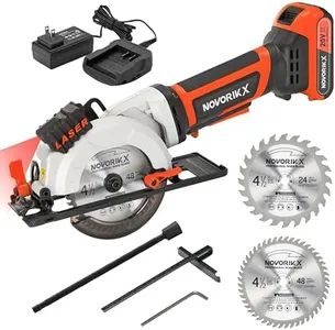 NovorikX 20V Mini Circular Saw Cordless 4-1/2" with Laser 3400RPM, 2 Saw Blades with Rip Guides, Max Cutting Depth 1-11/16" (90°), 1-1/10" (45°) for Wood,Soft Metal, Plastic, Drywwall, Tile Cuts