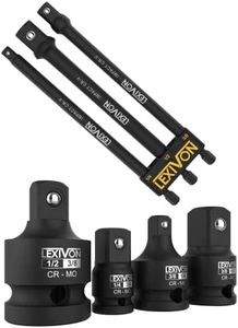 LEXIVON Impact Socket Adapter and Reducer 4-Piece Set | 1/4" - 3/8" - 1/2" + Impact Grade Socket Adapter Set, 6" Extension Bit With Holder | 3-Piece 1/4", 3/8", and 1/2" Drive, Adapt Your Power Drill