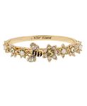 Betsey Johnson Bumble Bee & Mixed Flower Hinged Bangle Bracelet, Length: 6.75" x Width: 0.25"-0.7", Metal Glass