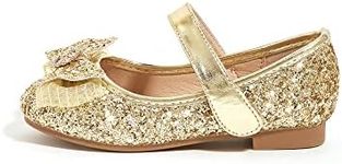 K KIP WOK Toddler Girl Mary Jane Dress Glitter Flats Shoes Flower for Ballet Wedding, Gold Glitter, 8 Toddler