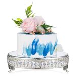 NUPTIO Mirror Stands for Cakes Silver: 12 Inch Cake Stand Dessert Display Plate Metal Large with Crystal Beads for Wedding Birthday Baby Shower Party Cupcake Afternoon Tea Cakes Dessert Table