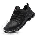 LARNMERN Steel Toe Cap Trainers Mens Safety Trainers Waterproof Cushioning Safety Shoes Anti-Smashing Lightweight Comfortable Fashion Work Shoes(Black Microfiber,9 UK)