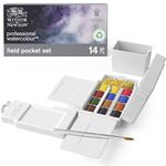 Winsor & Newton, Professional Watercolour Field Box, 12 x Half Pans PLUS 1 x Travel Brush + Artists' Sponge + 35ml bottle + Water Container