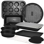 KITCHENATICS 12-PC Baking Pan Set Nonstick, Durable Carbon Steel Baking Sheets for Oven, Nonstick Baking Pans Set with Muffin Pan, Loaf Pan, Pizza Pan, Cookie Sheet Pan - Black Bakeware Sets