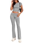 Famulily Gym Outfits for Women Skims Dupes Short Sleeve Y2k Outfits Casual Slim Suit Lounge Set Grey L