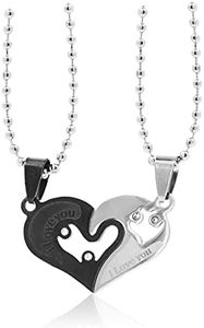 Mandala Crafts His and Hers Couples Necklace, BFF Best Friend Friendship Necklaces for 2 (Matching Puzzle Love Heart, Stainless-Steel)