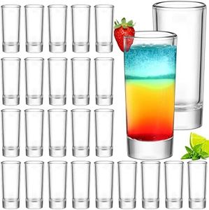 Juego de 24 vasos de chupito, 2 onzas/60 ml, transparentes y altos con base pesada, vasos redondos de roca, reutilizables a granel para degustar licores de vodka, cócteles, fiesta, cristalería