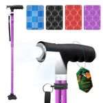 BeneCane Walking Cane for Women Folding Cane for Men with Two Led Lights Quad Cane with Stable Base Lightweight and Adjustable Walking Stick (Carved Purple)