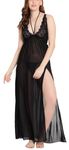 MAGANDA Women Babydoll Lingerie High Slit Long Nightwear Baby Doll Dress for Honeymoon Black