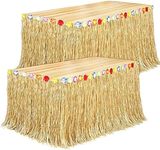 Fovths 2 Pack Luau Grass Table Skirt Natural 9 Feet x 29.5 Inch Hawaiian Table Skirt for Tropical Hawaiian Party Decorations Luau Party Costume Party, Straw Yellow