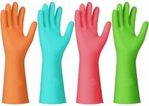 Petacffe 4 Pairs Cleaning Rubber Gloves - Kitchen Dishwashing Gloves for Household, Reusable - Non-Slip, Waterproof (Small, Red+Orange+Green+Cyan)