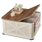 VASAGLE Farmhouse Coffee Table with Storage, Square Coffee Table for Living Room, Center Table with Flip-Top Lids, Honey Brown and Rustic White ULCT232W73