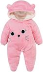 WYTbaby Baby Snowsuit Fleece Romper, Thicken Bear Hooded Jumpsuit For Toddler Girls Boys Infant Outfit 3-6 Months Pink